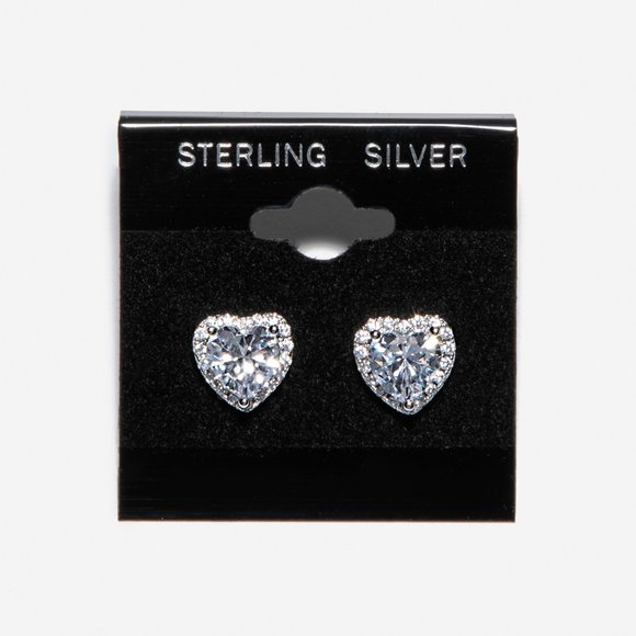 Jewelry - Heart Stud Earrings S925 Sterling Silver CZ